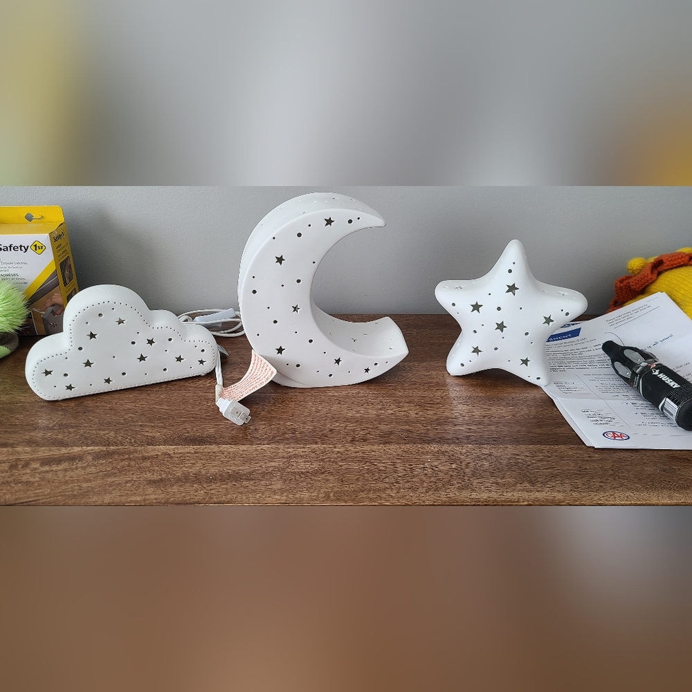 Starry Night White Moon and Star Lamp Set